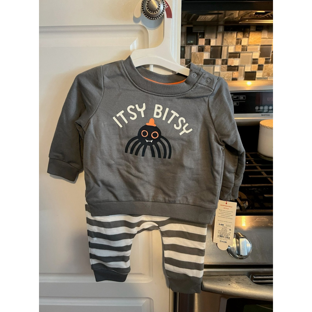 New Cat & Jack Infant Gray & White Halloween Sweatshirt Pants 3-6 Months - Picture 2 of 5